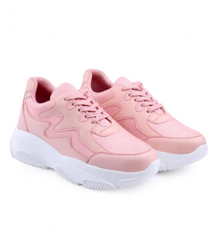 Women's Casual Mesh Printed Lace-Ups Shoes (Pink)