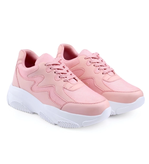 Women's Casual Mesh Printed Lace-Ups Shoes (Pink)