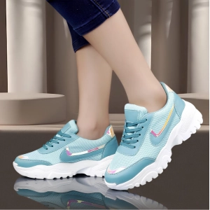 Generic Women's Casual Mesh Printed Lace-Ups Shoes (Blue)