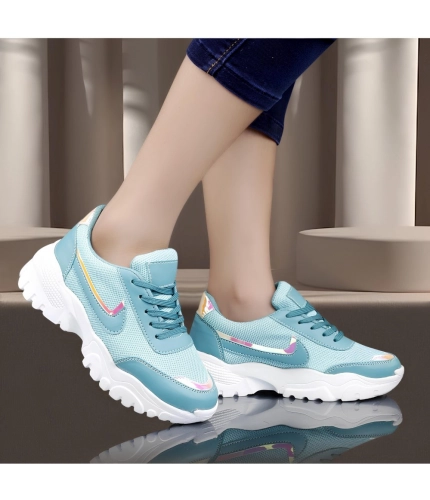 Women's Casual Mesh Printed Lace-Ups Shoes (Blue)