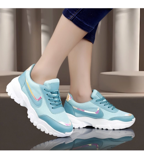 Women's Casual Mesh Printed Lace-Ups Shoes (Blue)