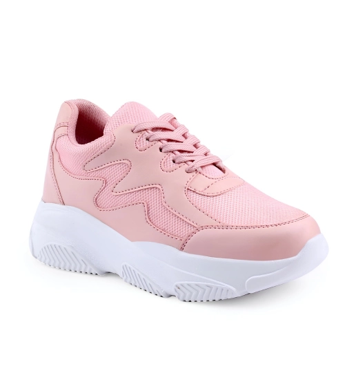 Women's Casual Mesh Printed Lace-Ups Shoes (Pink)