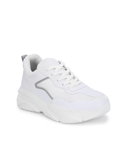 Women's Casual Mesh Printed Lace-Ups Shoes (White)