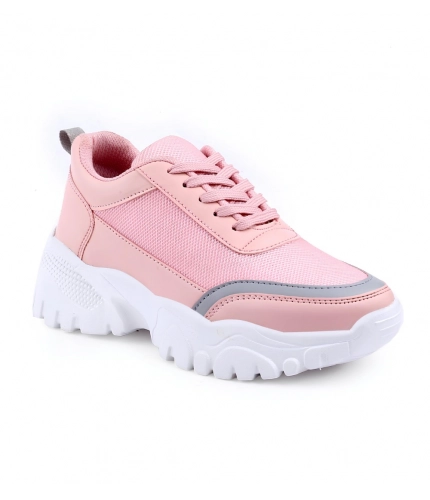 Women's Casual Mesh Printed Lace-Ups Shoes (Pink)