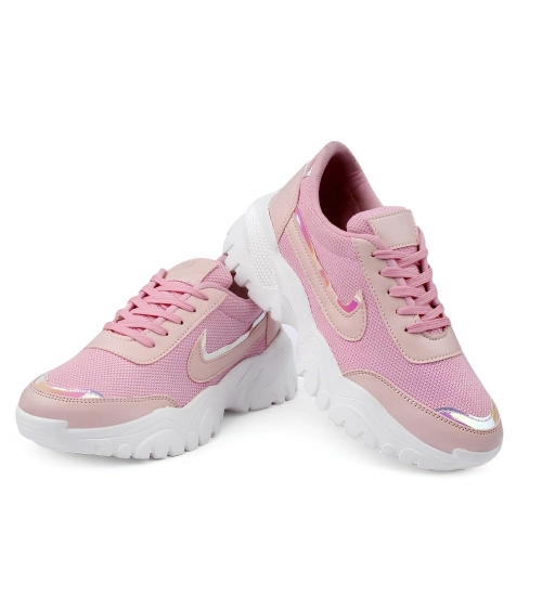 Women's Casual Mesh Printed Lace-Ups Shoes (Pink)