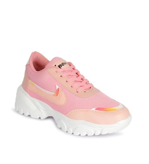 Women's Casual Mesh Printed Lace-Ups Shoes (Pink)