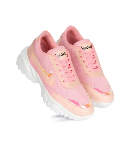 Women's Casual Mesh Printed Lace-Ups Shoes (Pink)