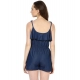 Women's Denim Ruffled Shoulder Straps Jumpsuit (Blue)