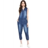 Dropship Women's Denim Solid Sleeveless Jumpsuit (Blue)