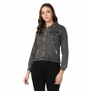 Dropship Women's Denim Distressed Long Sleeve Jacket (Black)