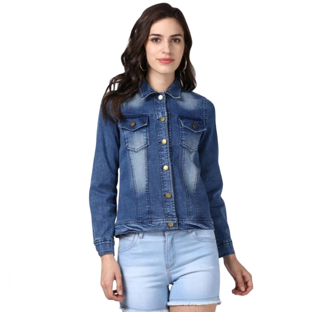 Women's Denim Hand Painted Long Sleeve Jacket (Blue) Women's Denim Hand Painted Long Sleeve Jacket (Blue)
