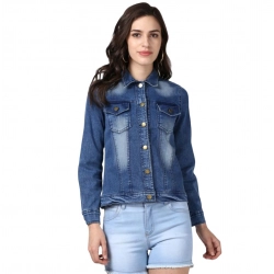 Women's Denim Hand Painted Long Sleeve Jacket (Blue)