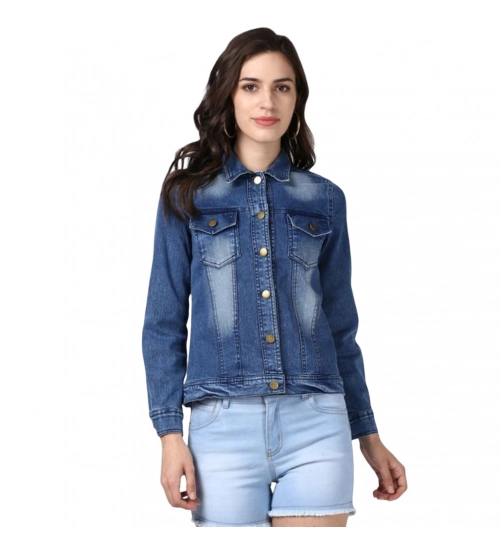 Women's Denim Hand Painted Long Sleeve Jacket (Blue)