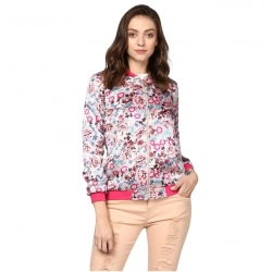 Women's Satin Floral 3/4th Sleeve Jacket (Multicolor)