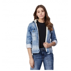 Women's Denim Washed Long Sleeve Jacket (Blue)