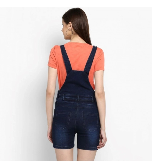 Women's Denim Shorts Style Dungaree Pant (Blue)