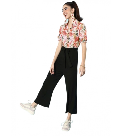 Women's Polyester Printed 3/4th Sleeve Jumpsuit (Peach - Black)