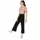 Women's Polyester Printed 3/4th Sleeve Jumpsuit (Peach - Black) Women's Polyester Printed 3/4th Sleeve Jumpsuit (Peach - Black)