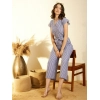 Dropship Women's Cotton Chambray Striped Short Sleeve Jumpsuit (Blue)