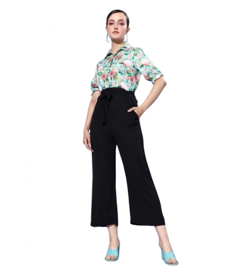 Women's Polyester Printed 3/4th Sleeve Jumpsuit (Green - Black)