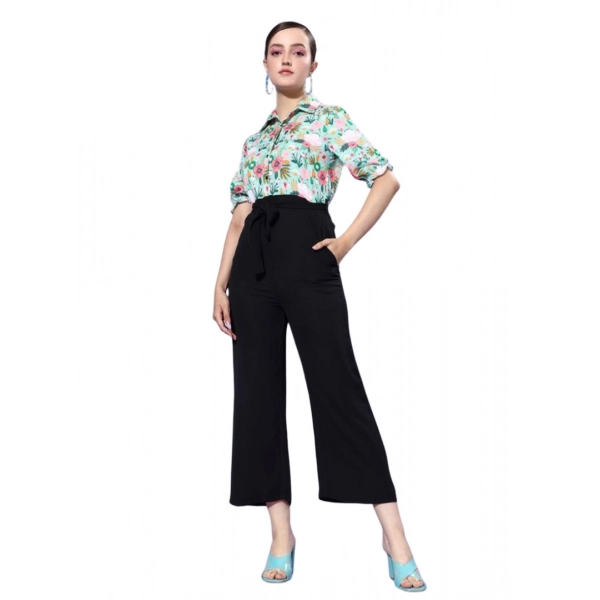 Dropship Women's Polyester Printed 3/4th Sleeve Jumpsuit (Green - Black)