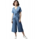 Women's Denim Solid Half Sleeve Jumpsuit (Blue) Women's Denim Solid Half Sleeve Jumpsuit (Blue)