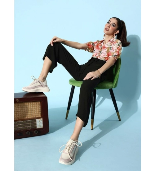 Women's Polyester Printed 3/4th Sleeve Jumpsuit (Peach - Black) Women's Polyester Printed 3/4th Sleeve Jumpsuit (Peach - Black)