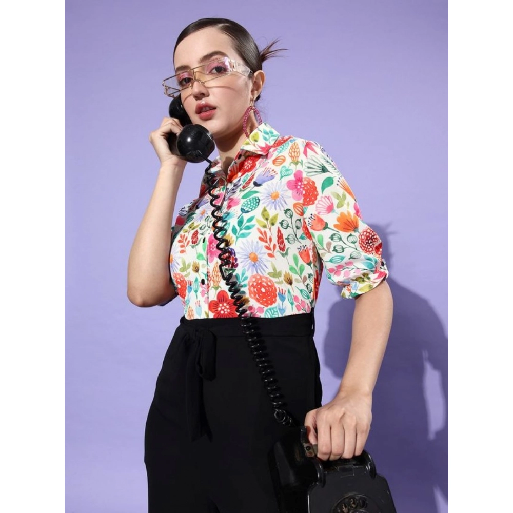 Women's Polyester Printed 3/4th Sleeve Jumpsuit (Multicolor)