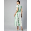 Dropship Women's Rayon Striped Short Sleeve Jumpsuit (Green - White)