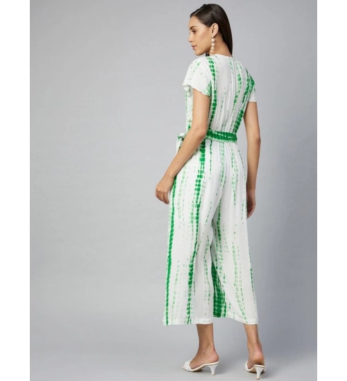 Women's Rayon Striped Short Sleeve Jumpsuit (Green - White) Women's Rayon Striped Short Sleeve Jumpsuit (Green - White)