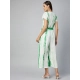 Women's Rayon Striped Short Sleeve Jumpsuit (Green - White) Women's Rayon Striped Short Sleeve Jumpsuit (Green - White)