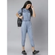 Women's Denim Self Design Tie Ups Jumpsuit (Blue) Women's Denim Self Design Tie Ups Jumpsuit (Blue)