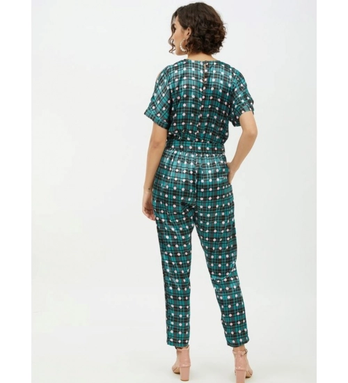 Women's Polyester Polka Short Sleeve Jumpsuit (Green) Women's Polyester Polka Short Sleeve Jumpsuit (Green)