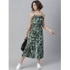 Dropship Women's Polyester Printed Shoulder Straps Jumpsuit (Black - Green)
