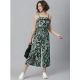 Women's Polyester Printed Shoulder Straps Jumpsuit (Black - Green)