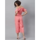 Women's Polyester Floral Cold Shoulder Jumpsuit (Pink)