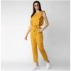 Dropship Women's Cotton Linen Solid Sleeveless Jumpsuit (Yellow)