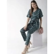 Women's Polyester Polka Half Sleeve Jumpsuit (Green)