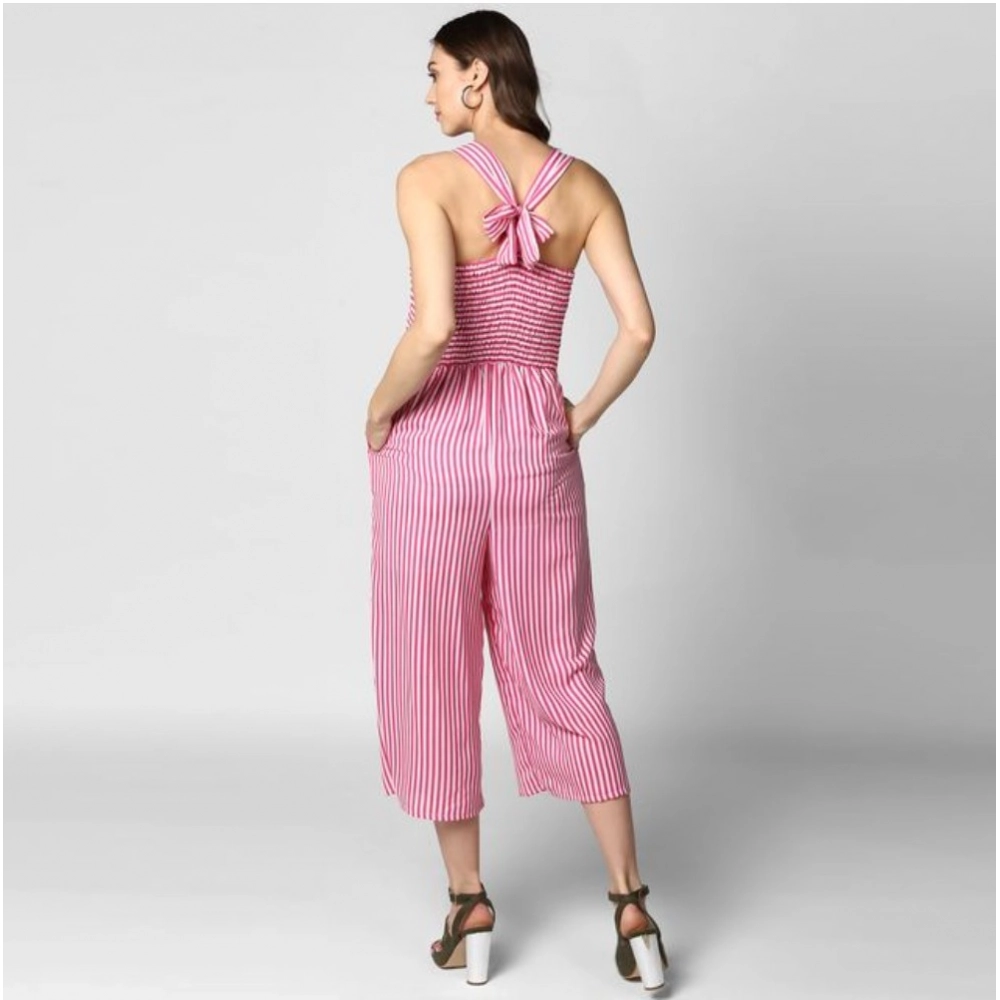 Women's Polyester Striped Sleeveless Jumpsuit (Pink) Women's Polyester Striped Sleeveless Jumpsuit (Pink)