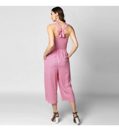 Women's Polyester Striped Sleeveless Jumpsuit (Pink) Women's Polyester Striped Sleeveless Jumpsuit (Pink)
