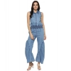 Dropship Women's Denim Solid Sleeveless Jumpsuit (Blue)