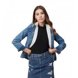 Women's Denim Washed Long Sleeve Jacket (Blue)