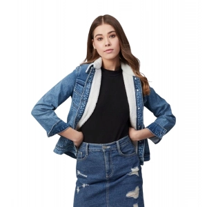 Generic Women's Denim Washed Long Sleeve Jacket (Blue)
