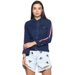 Women's Denim Taping Long Sleeve Jacket (Blue)