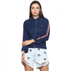 Generic Women's Denim Taping Long Sleeve Jacket (Blue)