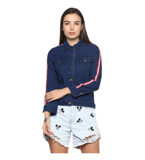 Women's Denim Taping Long Sleeve Jacket (Blue)