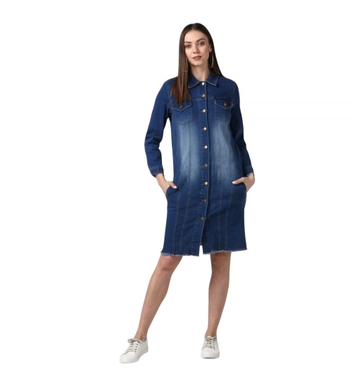 Women's Denim Washed Long Sleeve Jacket (Navy Blue)