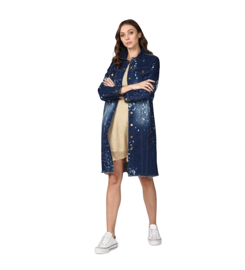 Women's Denim Washed Long Sleeve Jacket (Blue)