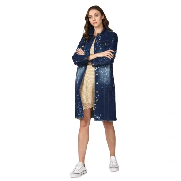 Dropship Women's Denim Washed Long Sleeve Jacket (Blue)