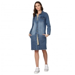 Women's Denim Washed Long Sleeve Jacket (Blue)